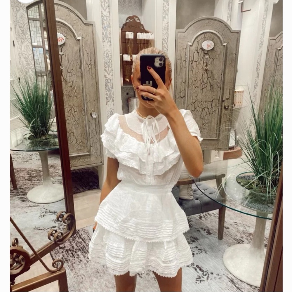 Ruffle front little white dress